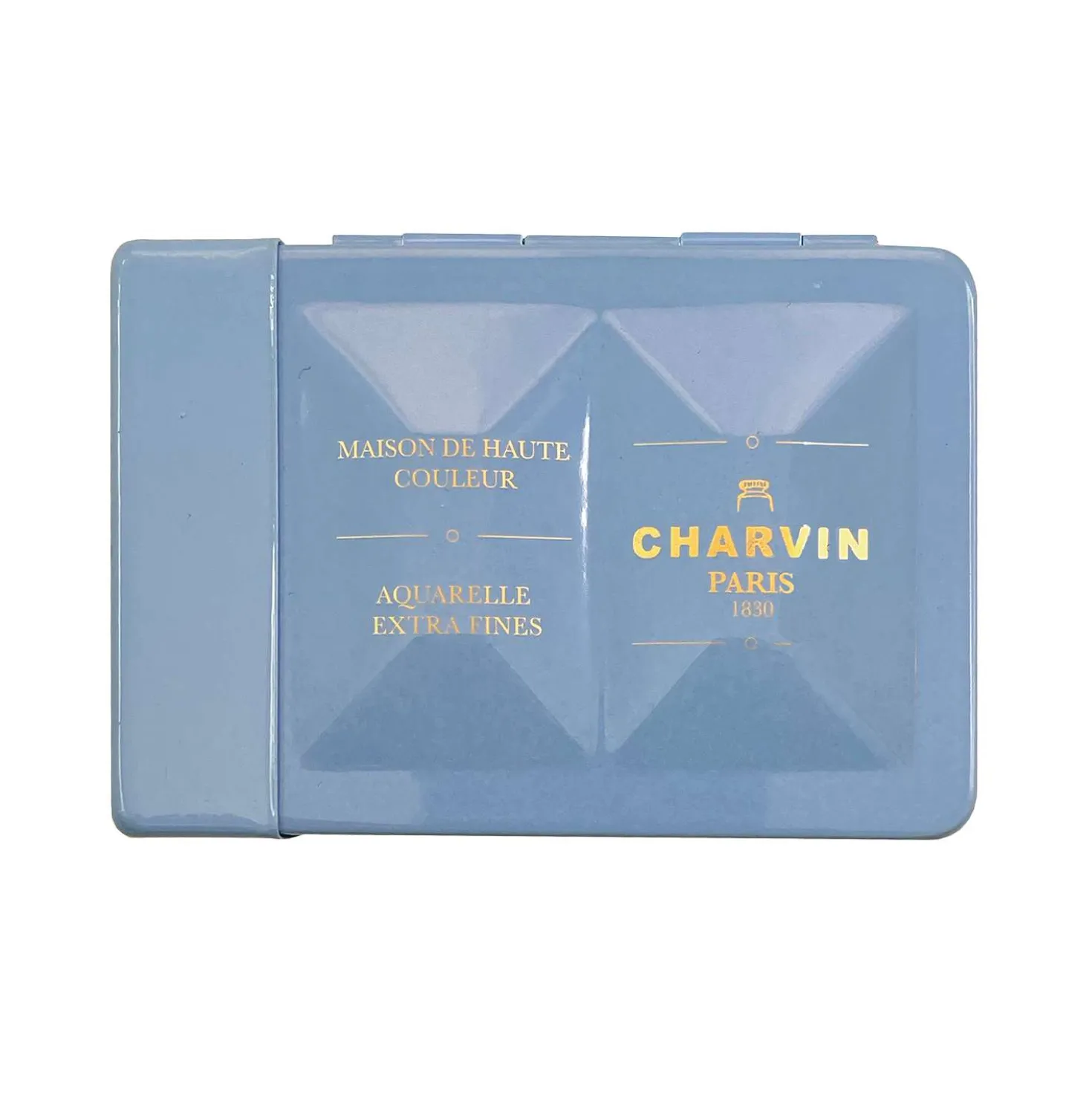 CHARVIN extrafeine Aquarellfarbe, 12 x 1/2 Näpf., Metallkasten mit Wassertank