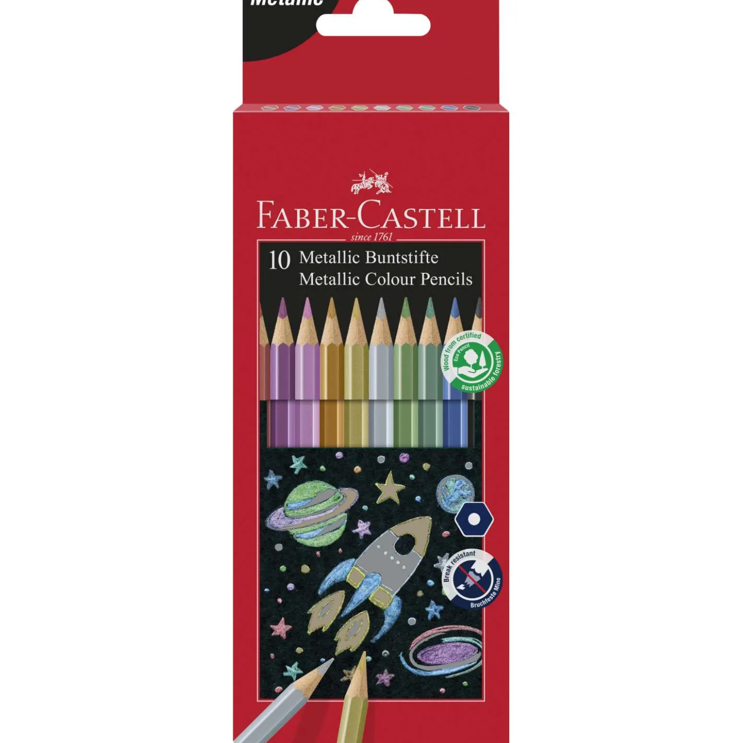 FABER-CASTELL Hexagonal-Buntstifte metallic, 10er Kartonetui