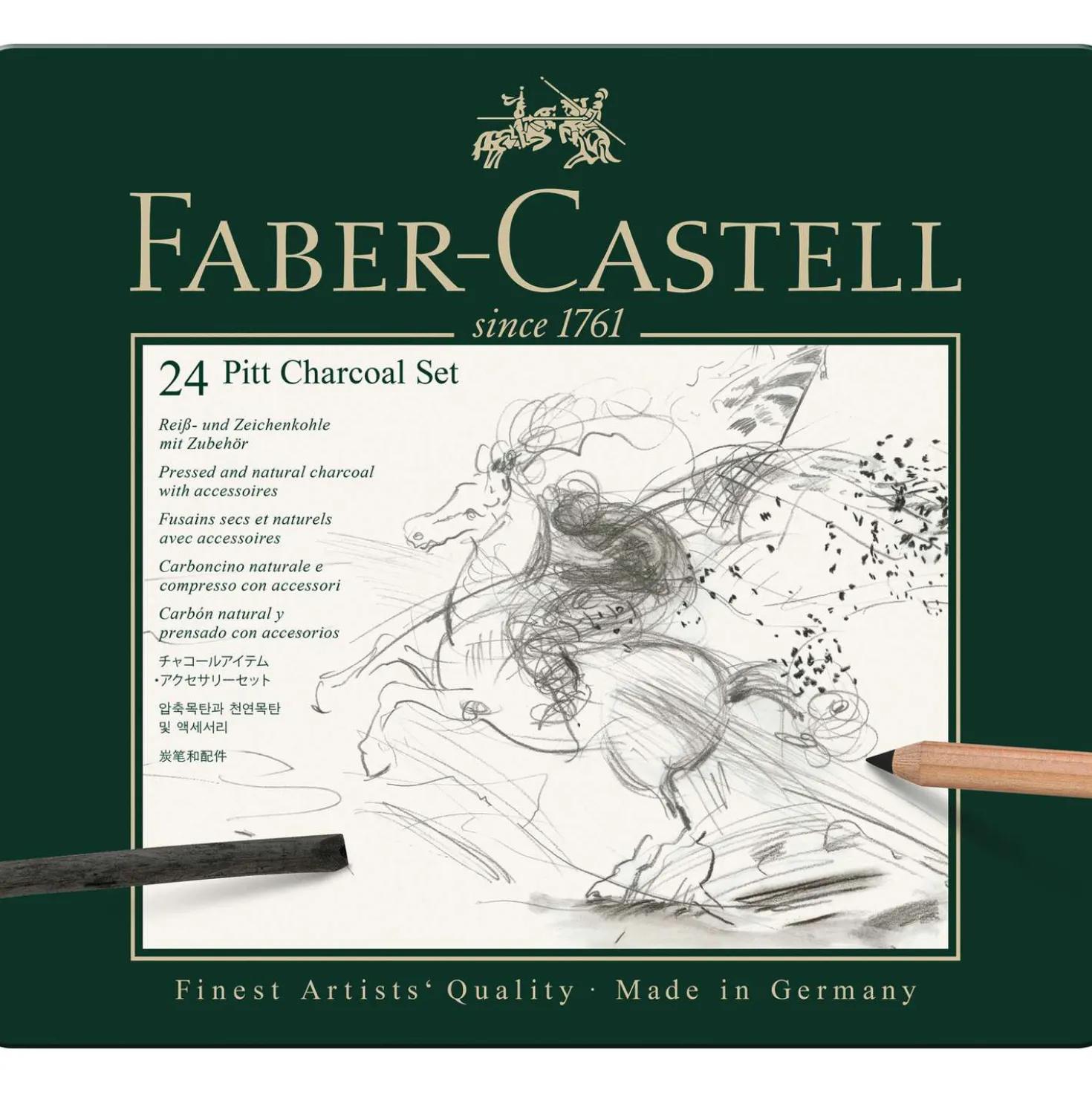FABER-CASTELL PITT Kohle-Set, 24-teilig im Metall-Etui