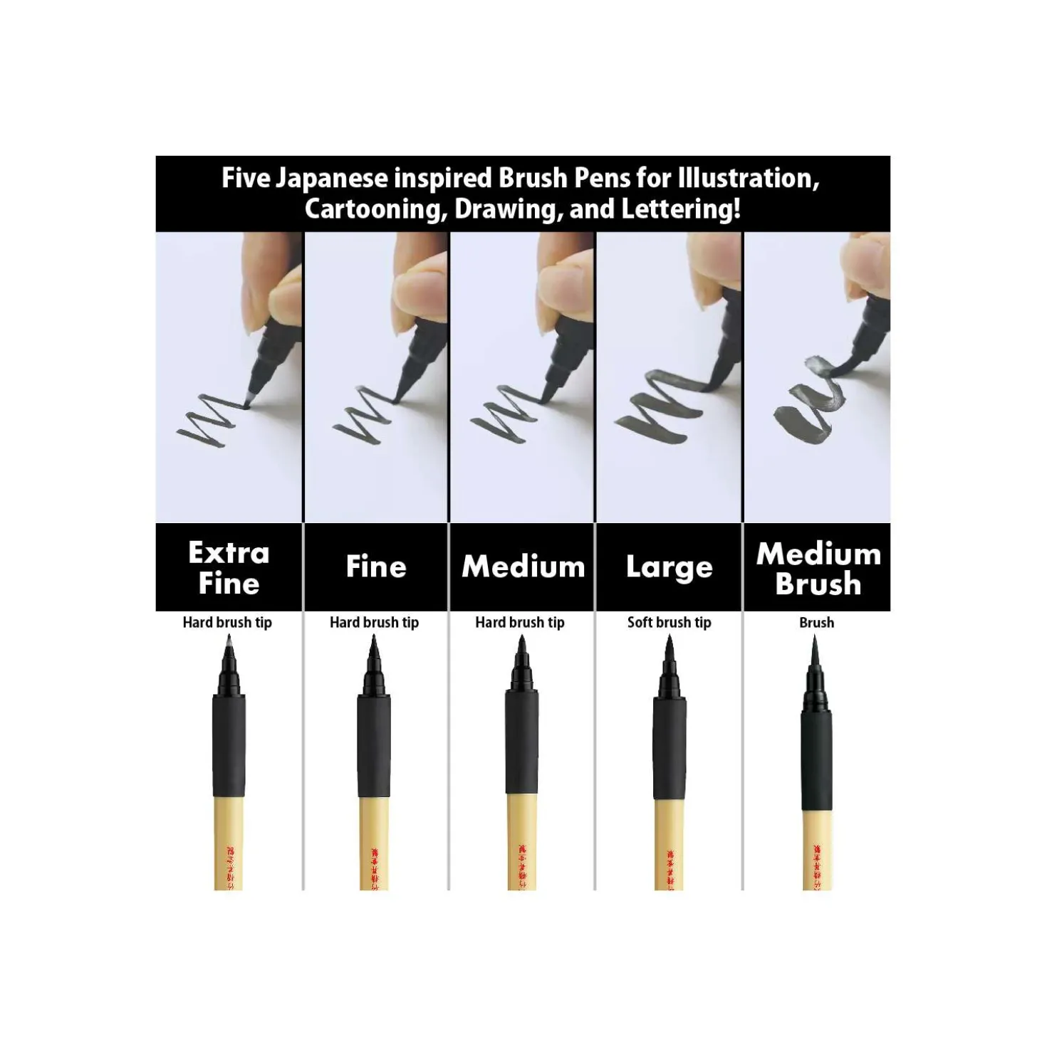 Kuretake Bimoji Fude Pen Set, Schwarz